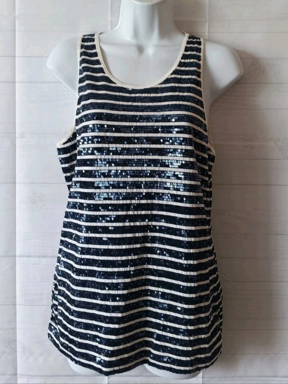 Lauren Ralph Lauren Blue White Sequin Striped Tank Top New